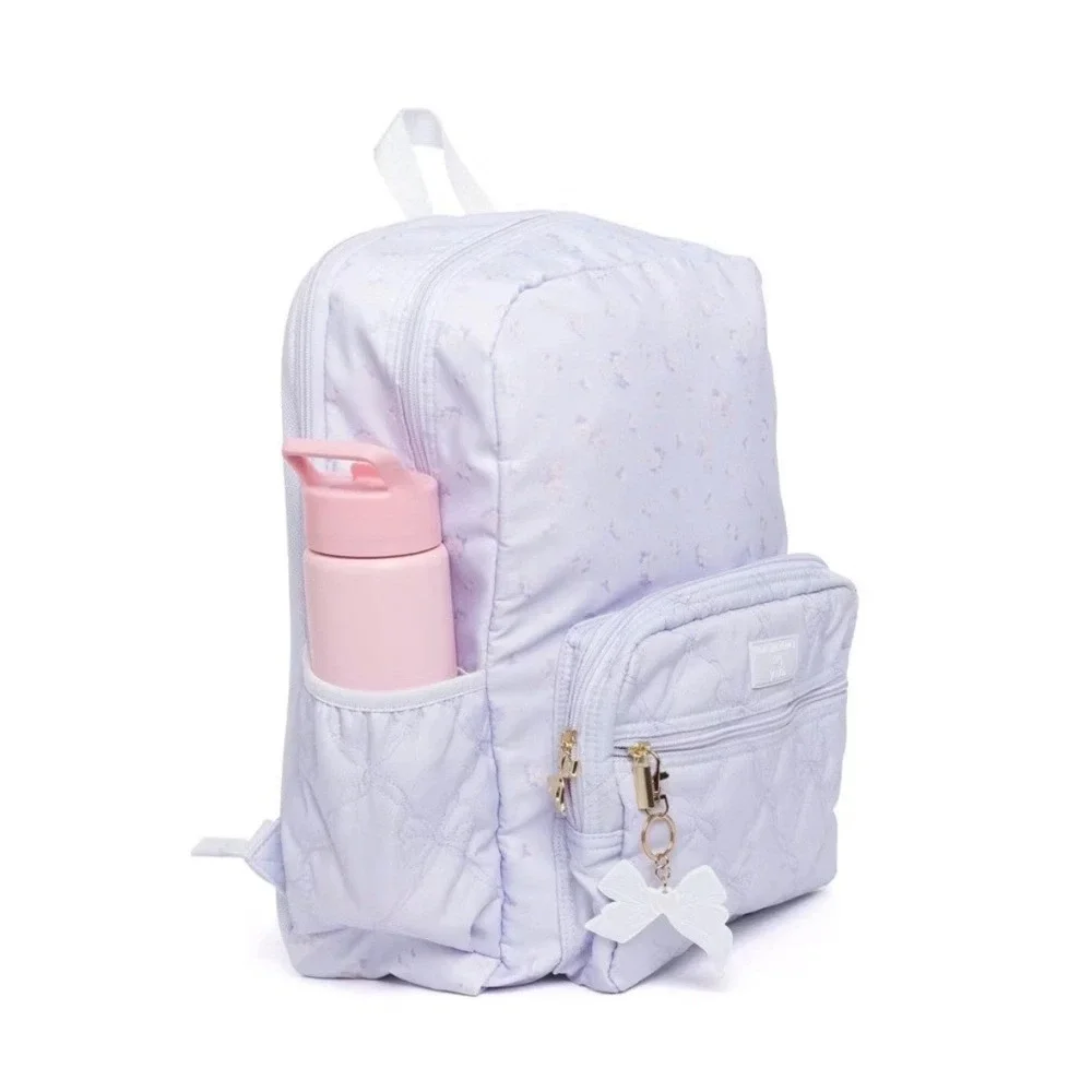 LoveShackFancy x Yoobi Lavender Floral Quilted Bow Backpack with Laptop Sleeve